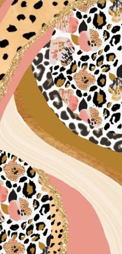 Abstract leopard print mobile wallpaper with pink and gold tones.