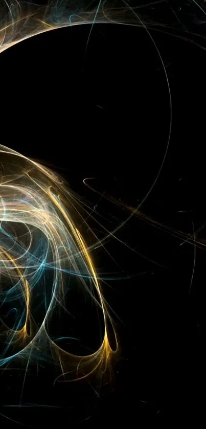 Abstract light swirl on black wallpaper, perfect for mobile displays.