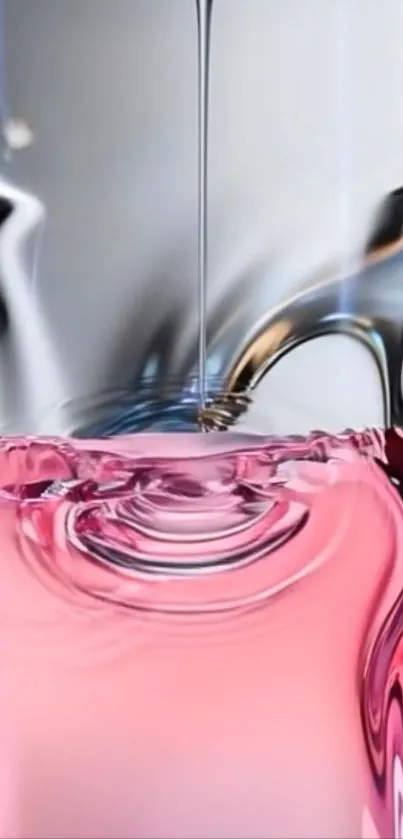 Abstract pink and silver liquid art wallpaper.