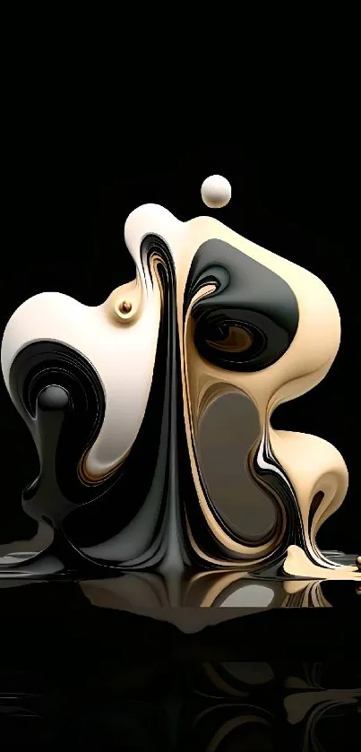 Abstract fluid art wallpaper with black and gold hues.