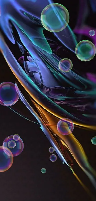 Abstract liquid color waves on dark background wallpaper.