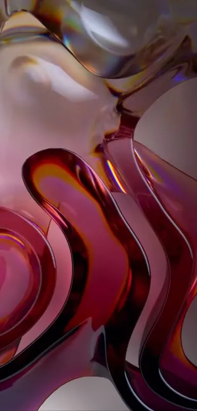 Abstract liquid glass art with red and purple swirls.
