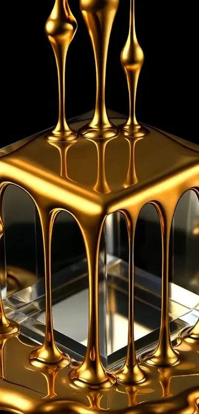 Abstract artwork with liquid gold flowing.