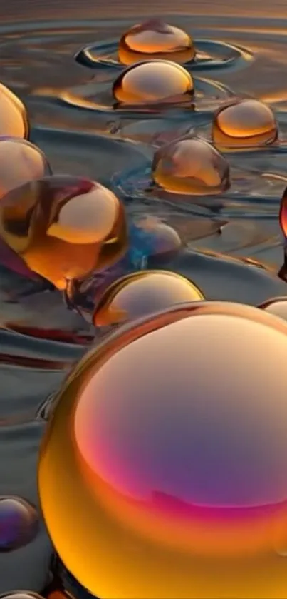 Abstract liquid spheres in golden hues.