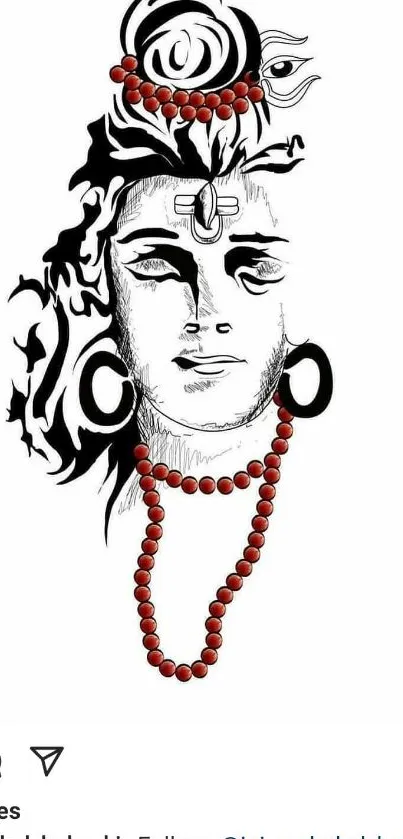 Abstract art of Lord Shiva with red beads, perfect for phone wallpaper.