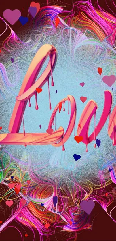 Abstract 'Love' wallpaper with neon swirls.