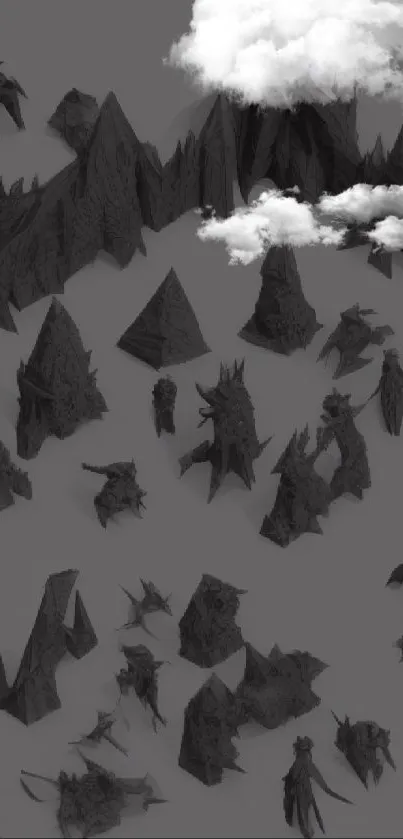 Dark low-poly abstract art wallpaper with geometric shapes.