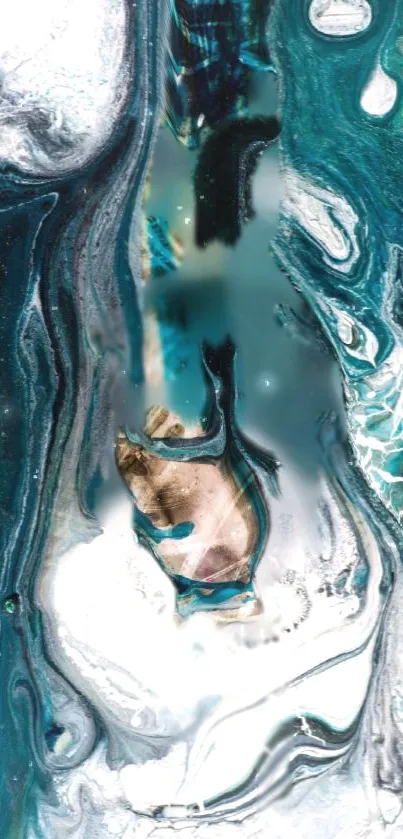 Abstract teal and white marble phone wallpaper with fluid patterns.