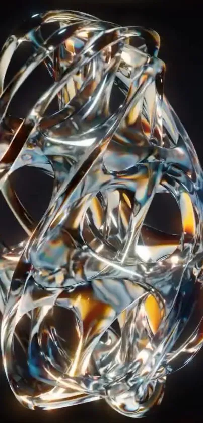 Abstract metallic structure with vibrant colors on dark background.