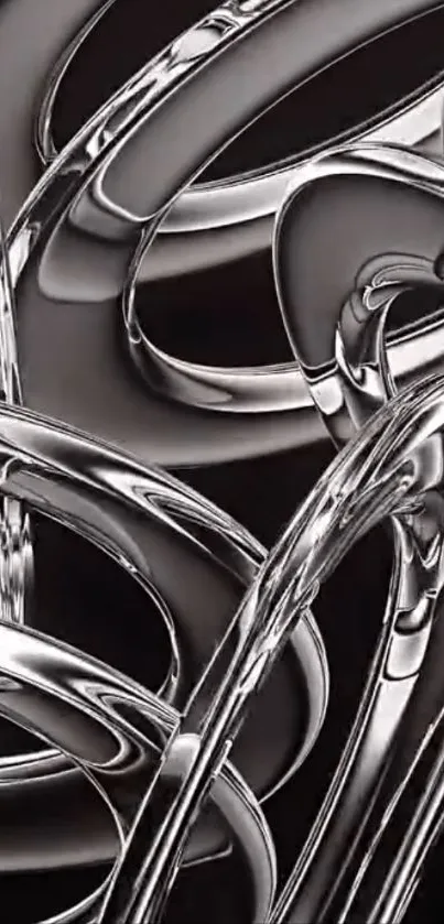 Abstract silver metal art wallpaper with intricate curves.