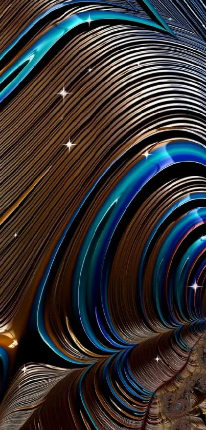 Abstract metallic art wallpaper with dynamic waves and rich colors.