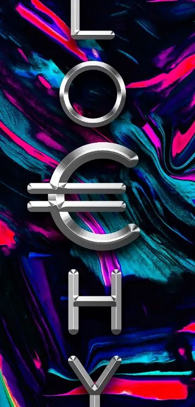 Abstract metallic letter design on neon background wallpaper.