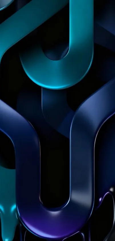 Abstract metallic design with flowing shapes in blue hues.