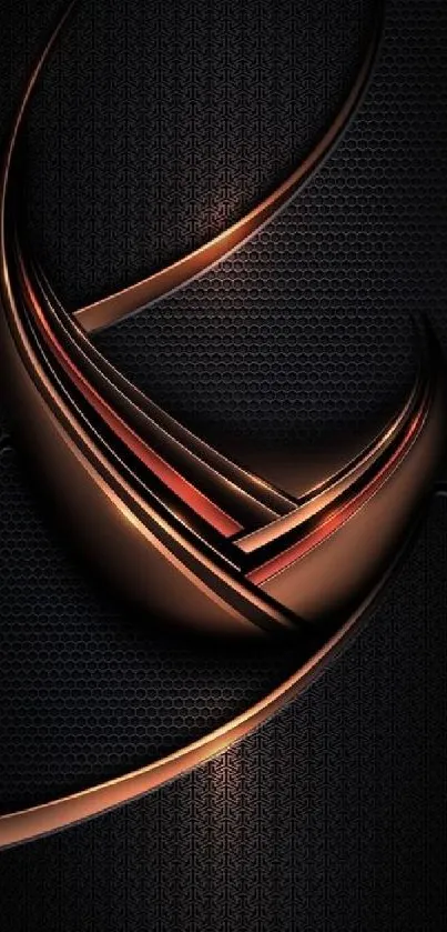 Abstract metallic wallpaper with copper curves on a dark background.