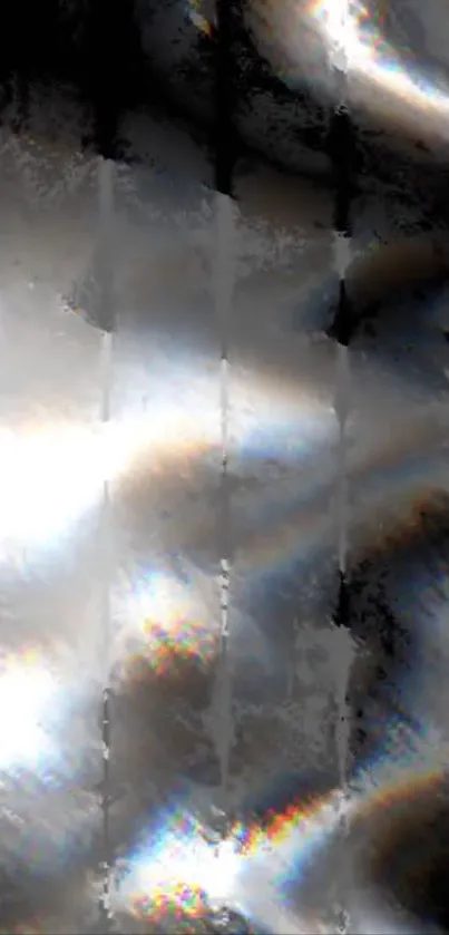 Abstract metallic design with iridescent reflections on mobile wallpaper.