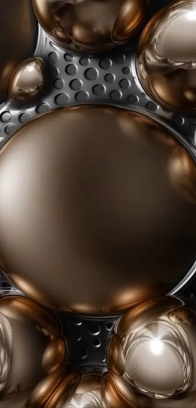 Abstract wallpaper with metallic spheres and textures.