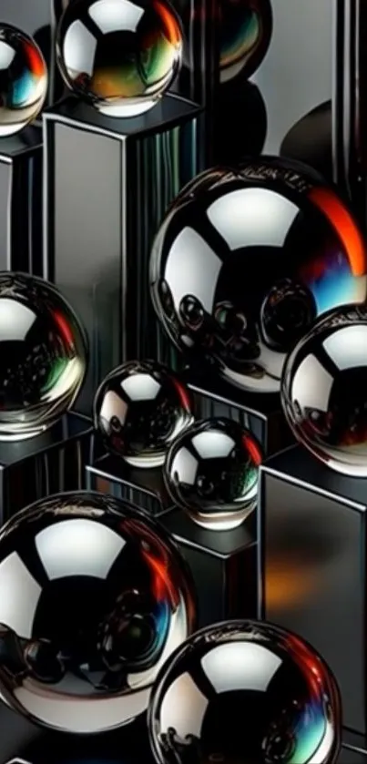 Abstract metallic spheres with reflections in a modern design.