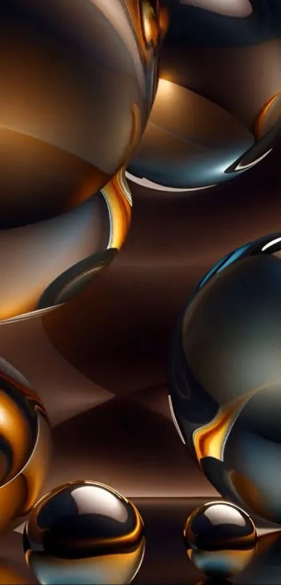 Abstract metallic spheres with brown hues.