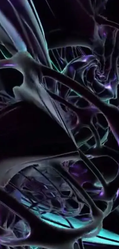 Abstract metallic texture art with vibrant black and teal waves.