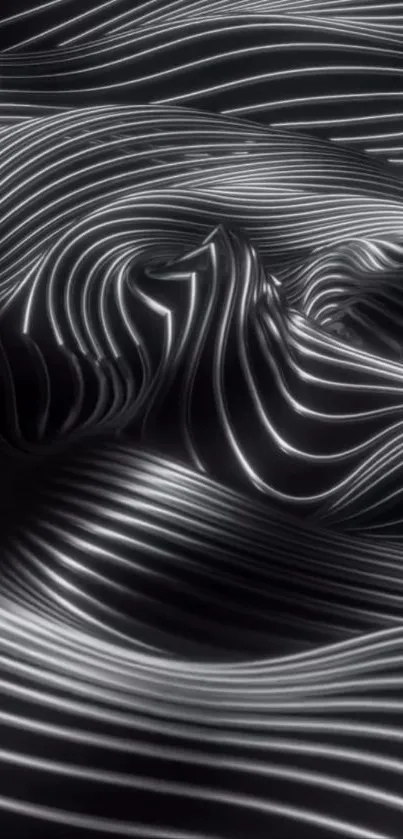 Abstract metallic waves in dark tones, mobile wallpaper.