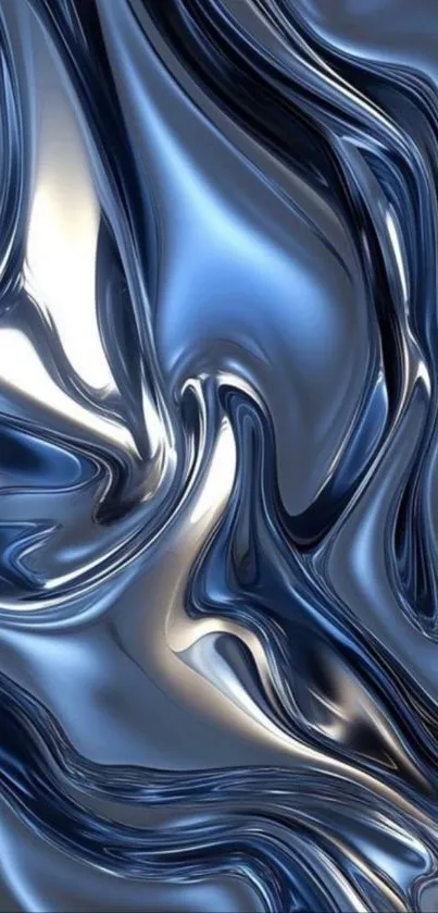 Abstract metallic waves creating modern texture in blue tones.