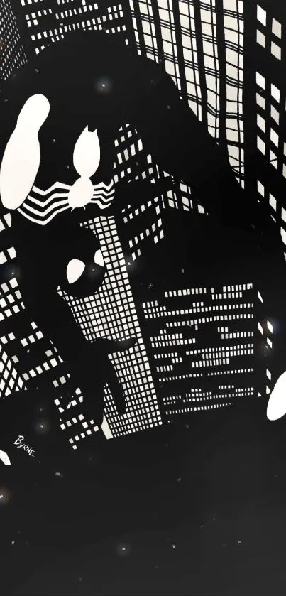 Black and white abstract cityscape mobile wallpaper.