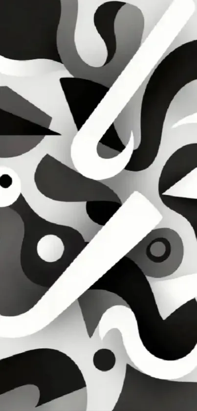 Dynamic black and white abstract geometric wallpaper design.