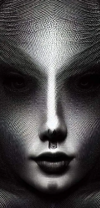 Abstract monochrome face art wallpaper with intricate design and texture.