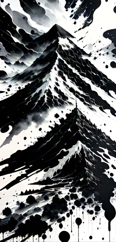 Abstract monochrome mountain wallpaper with dramatic splashes.