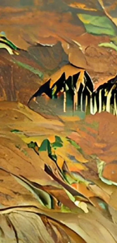 Abstract mountain art with earthy tones and unique design.