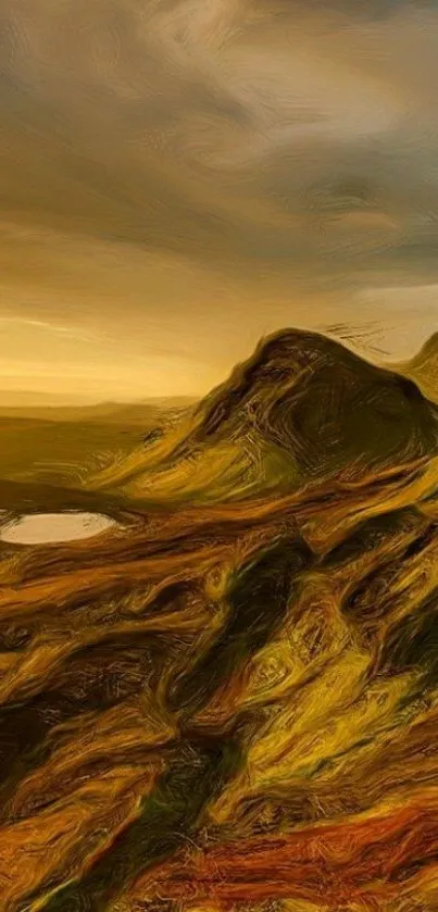 Abstract mountain landscape with golden hues.