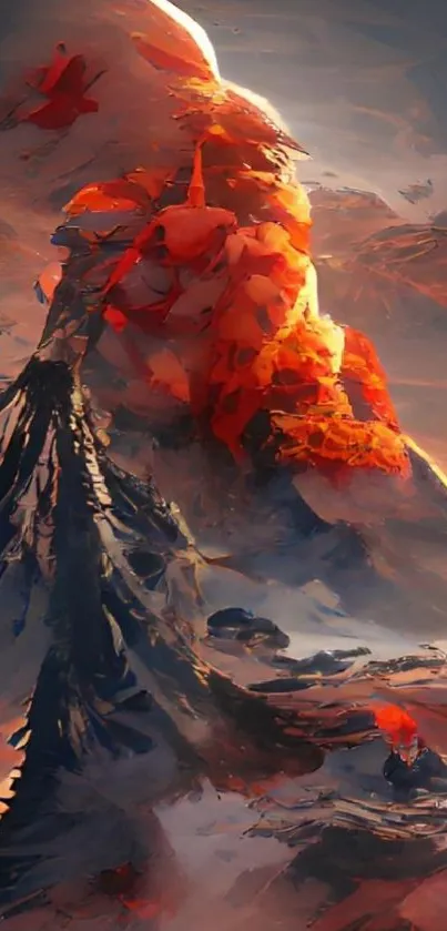 Surreal abstract mountain wallpaper with orange and blue hues.