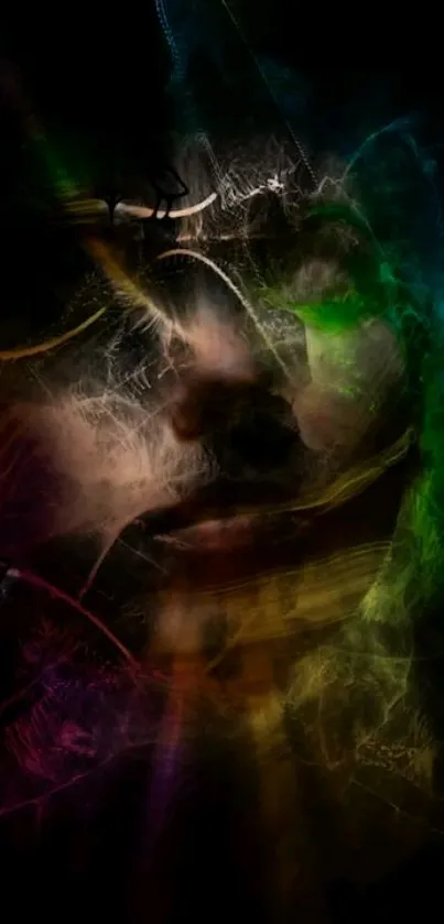 Abstract art image with colorful face and dark background