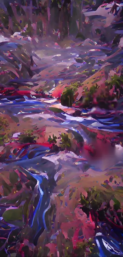 Vibrant abstract landscape art in purple tones for mobile wallpaper.