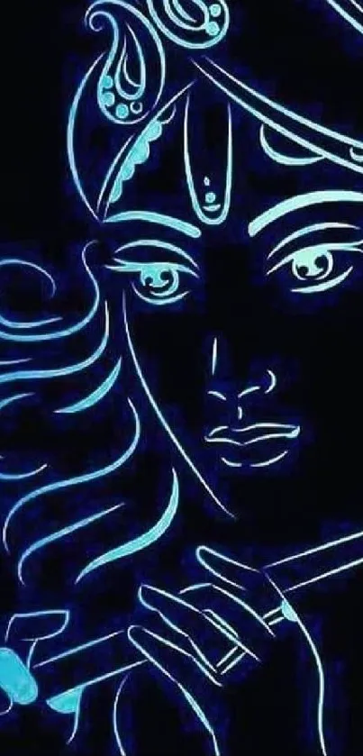 Neon abstract art of a flute player on black background.