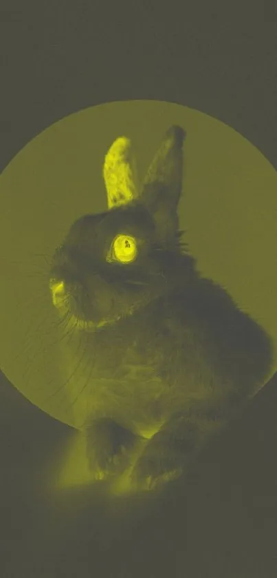 Neon abstract rabbit in a glowing circle.