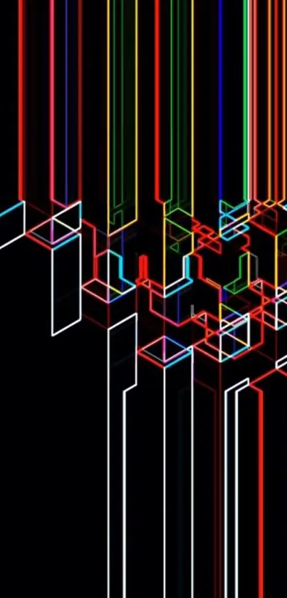 Neon geometric lines on a black background.