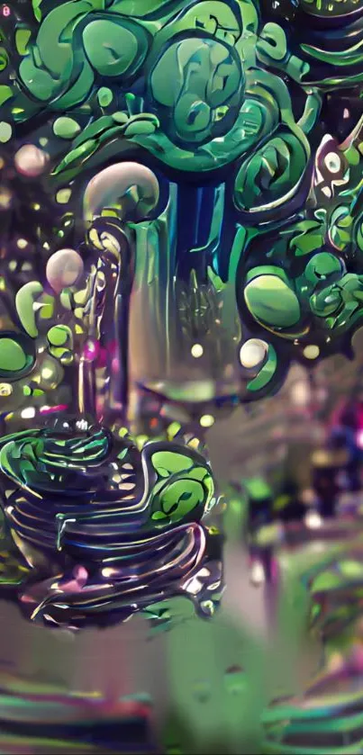 Abstract neon green fantasy art with vibrant swirl patterns.