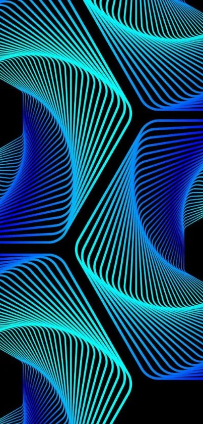 Dynamic neon blue and green abstract wallpaper with geometric lines.