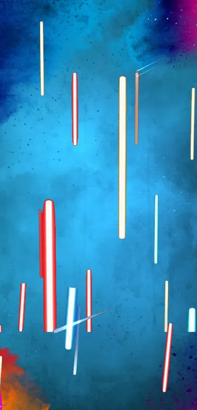 Abstract mobile wallpaper with blue neon lines and cosmic feel.