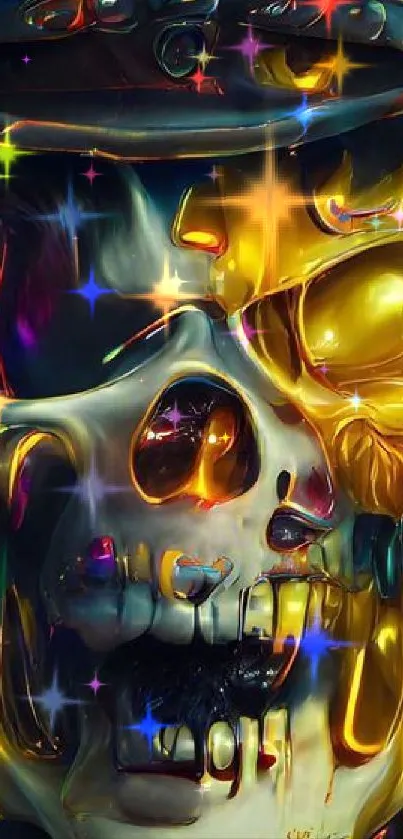 Abstract neon skull art with vibrant colors and edgy design.