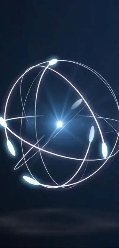 Abstract neon sphere against dark blue background.