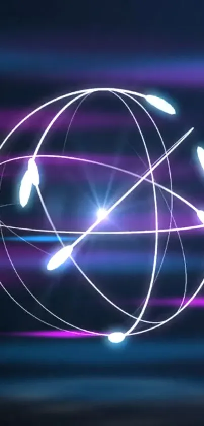 Abstract neon sphere with blue and purple hues on a dark background.