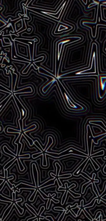 Abstract neon star pattern with dark background.