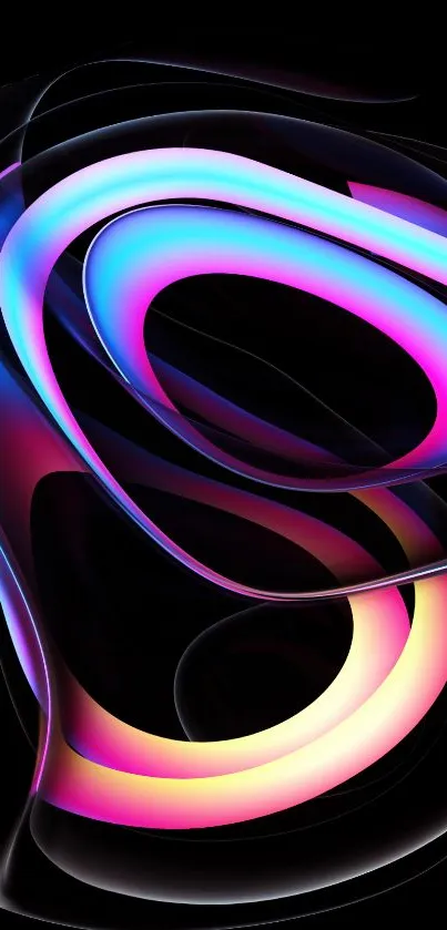 Abstract neon swirl with vibrant colors on a black background.