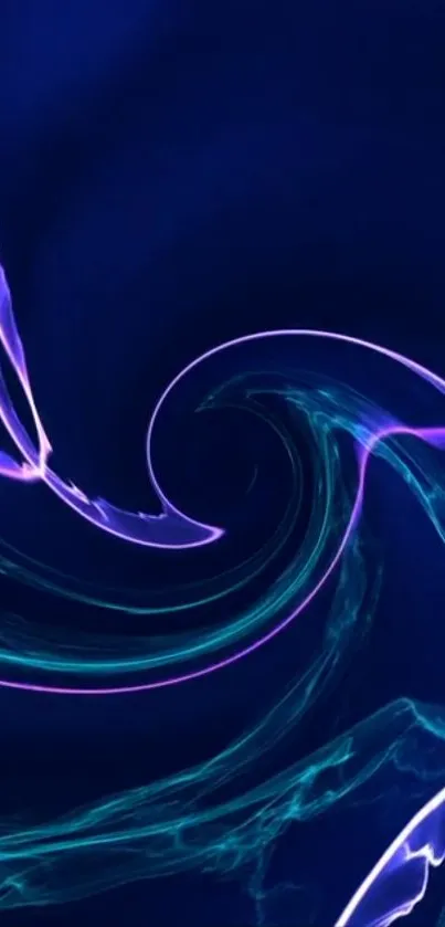 Abstract neon swirl wallpaper with vibrant blue and purple hues.