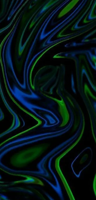 Abstract neon swirl wallpaper with blue and green hues.