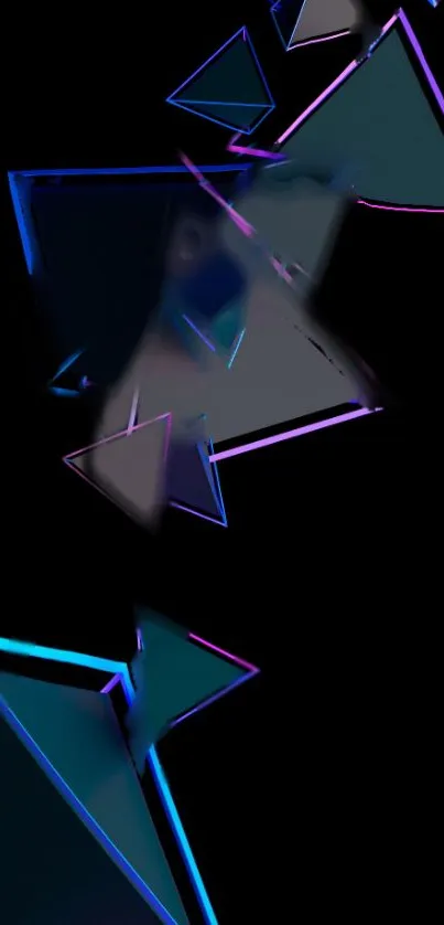 Abstract mobile wallpaper with neon triangles on black background.