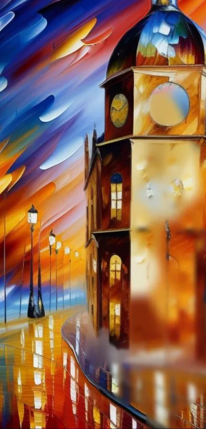 Vibrant abstract night cityscape with colorful artistic design.