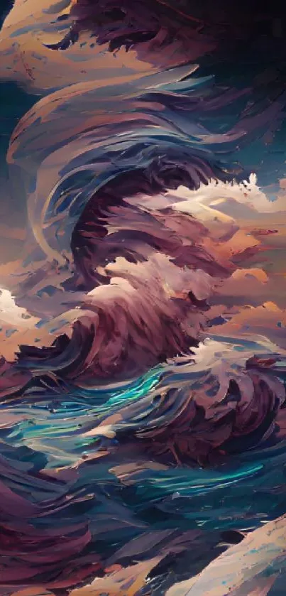 Abstract ocean wave art with vibrant colors and dynamic swirls.